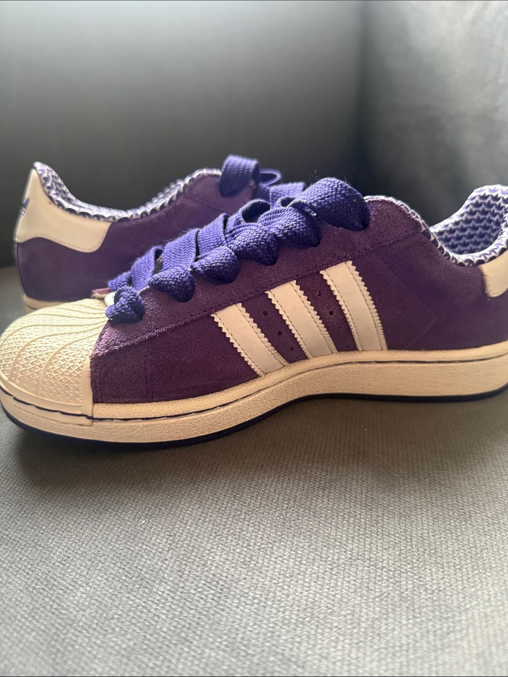 adidas Purple Superstar Suede Shell-Toe Sneakers with White Stripes - Picture 6 of 8